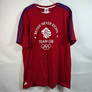 Adidas Three Blue Stripe Great Britain Red Short Sleeve Tee 0626